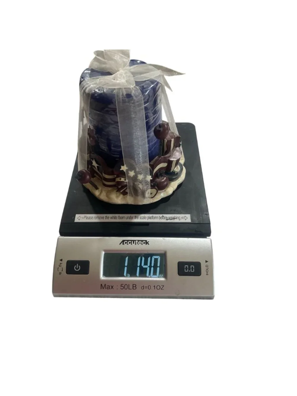 Patriotic Red & Blue Decorative Candles With Star & Flag Accents Wrapped In Shee
